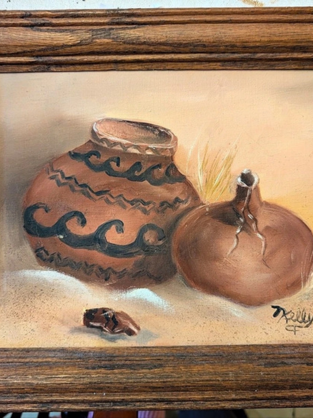 Framed Still Life Painting in Brown & Orange